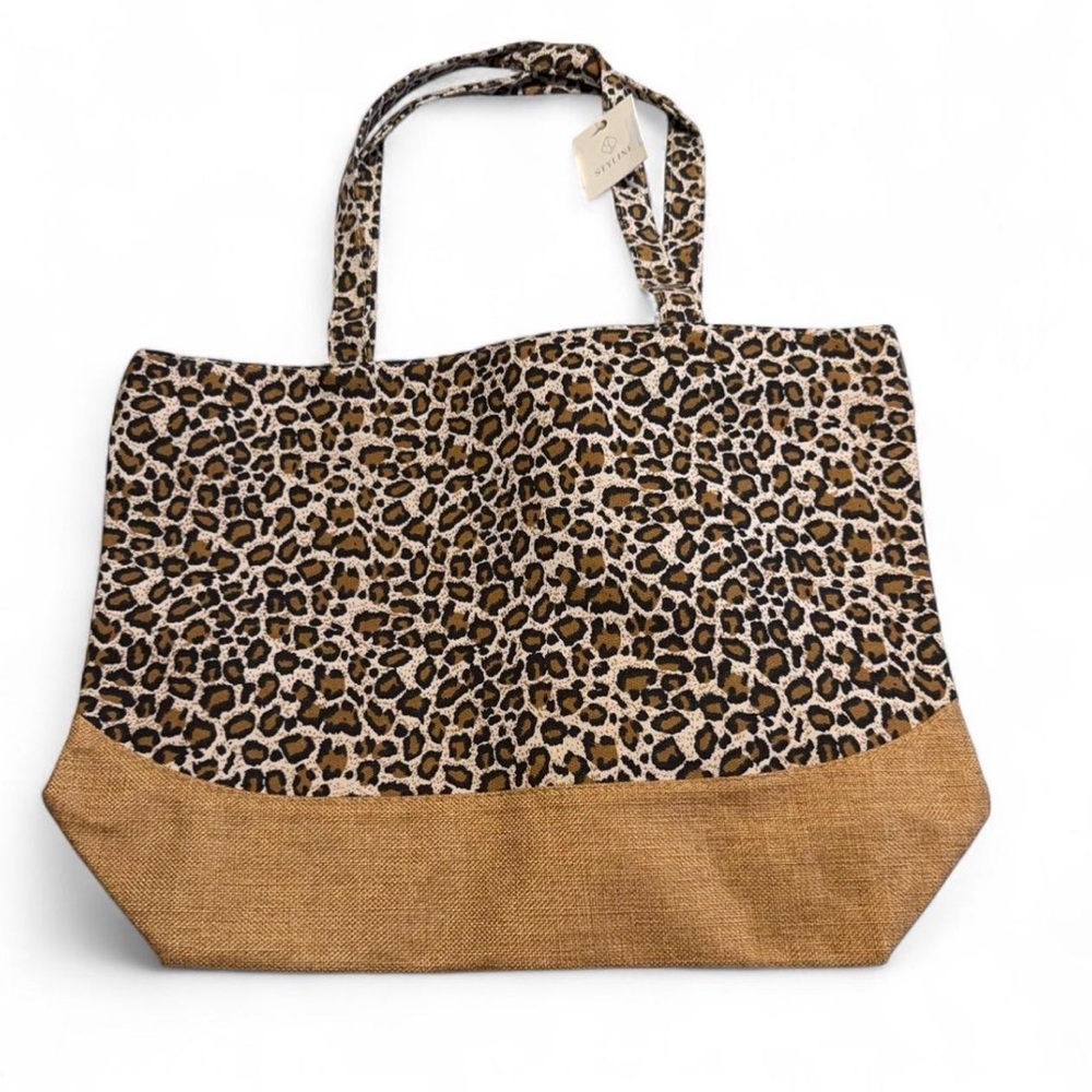 3/$20 Leopard Print Tote Bag Brown Burlap Purse Beach Vacation Shopping Pool